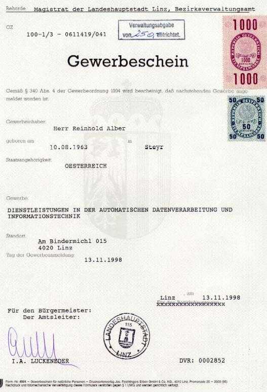 Gewerbeschein Alber